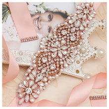 Load image into Gallery viewer, MissRDress Pearls Wedding Belt Dress Rose Gold Crystal Bridal Belt Rhinestones Wedding Sash For Bridal Bridesmaid Dresses JK849
